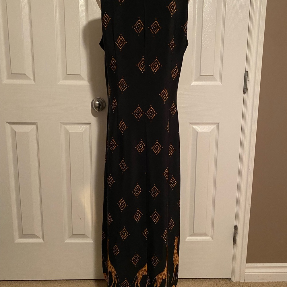 Ell Jay Giraffe and Floral Black and Tan Patterned Maxi Dress